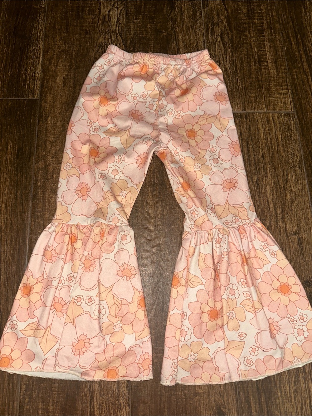 Girls Pink Floral Bell Bottom Pants